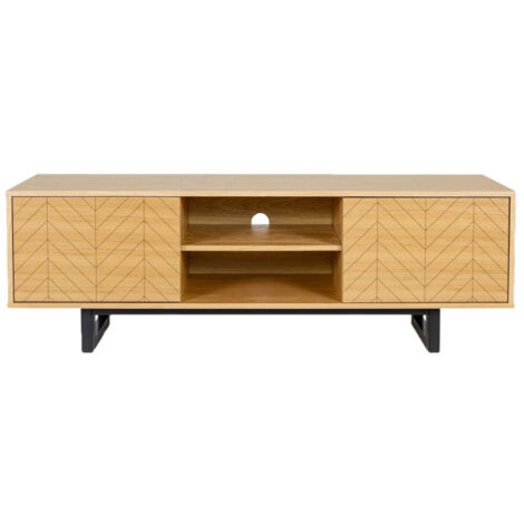Meuble TV 2 Portes 2 Niches "Camden" 150cm Chêne & Noir