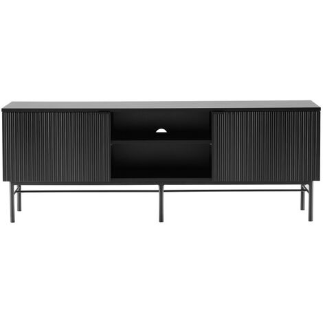 Meuble tv 2 portes, 2 niches en bois et métal L150cm - Noir - MOLLY