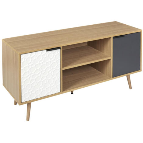 Meuble TV 2 Portes & 2 Niveaux "Agglo" 120cm Naturel