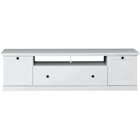 Meuble TV 2 portes 2 tiroirs 177x41x49 cm blanc - EUNOIA