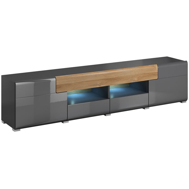 Petits-meubles - Meuble tv 2 portes 2 tiroirs 208 cm Jules Gris et Bois