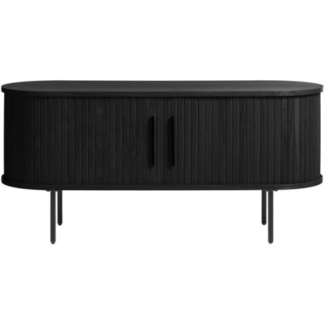 Meuble tv 2 portes aux angles arrondis en bois et métal L120cm - Noir - Alicia