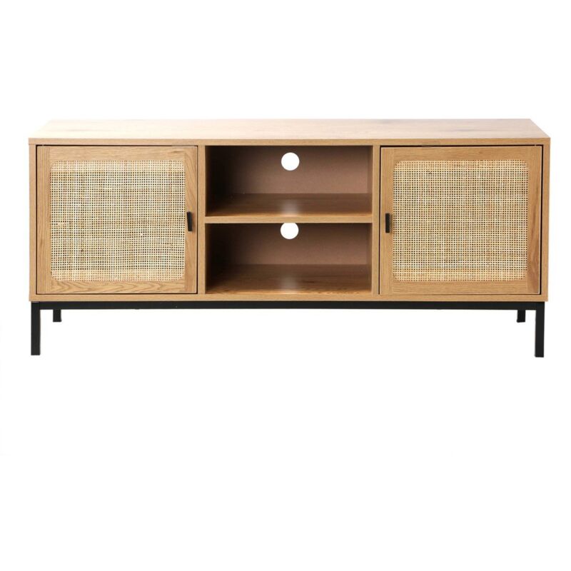 Meuble TV 2 Portes avec Cannage Rotin et 2 Niches - L120cm - Casâme
