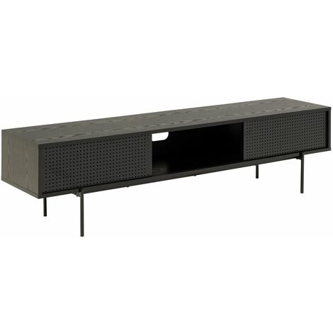 Meuble TV 2 portes coulissantes et 1 niche design industriel ARIA