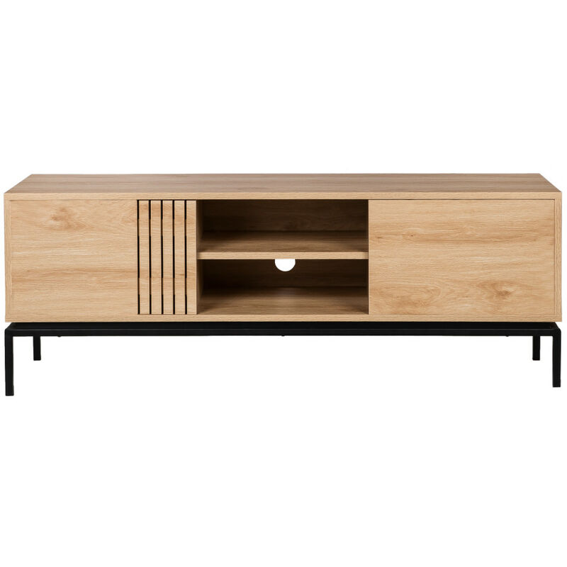 Meuble tv 2 portes en bois et métal L150cm - Bois clair - krokom