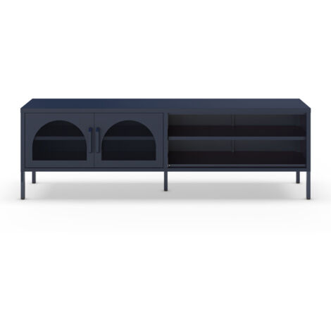 Meuble TV 2 portes en métal L160cm - Bleu nuit - Zio