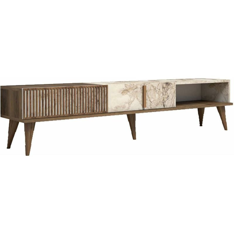 Cotecosy - Meuble tv imitation marbre et effet noyer Milan