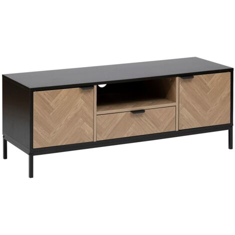 Meuble TV 2 portes et 1 tiroir en bois et métal CHEVRONS