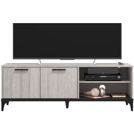 Meuble TV 2 Portes GALANO Lawrence, 140 x 39.8 x 48.2 cm, Style Moderne, Couleur Chêne Gris Poussiéreux