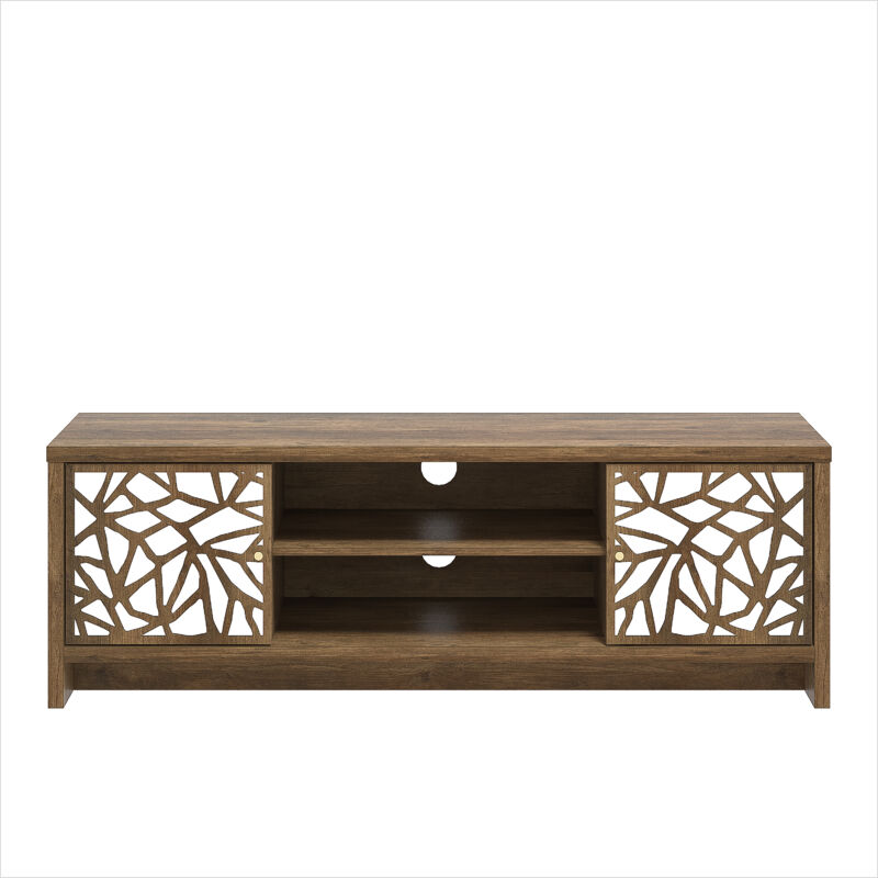 Meuble tv 2 Portes Galano Lyra, 140cm w x 39.8cm d x 46.8cm h, Style Moderne, Couleur chêne noueux