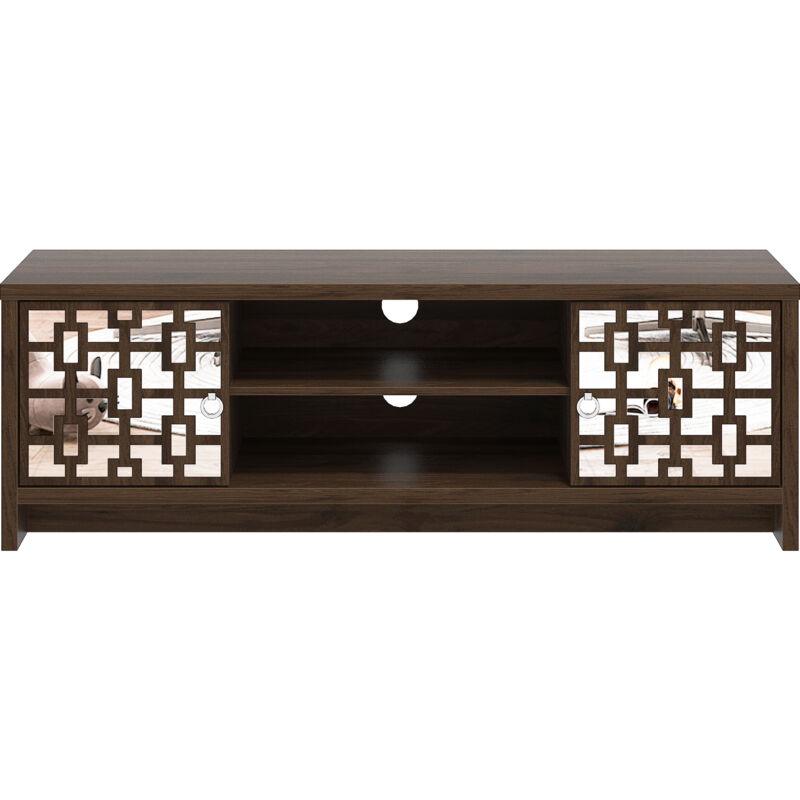 Meuble tv 2 Portes Galano Newark, 140cm w x 39.8cm d x 46.8cm h, Style Moderne, Couleur noyer royal