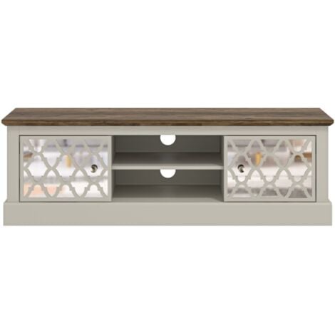 Meuble TV 2 portes GALANO Sufly -139cm W X 39.8cm D X 44.7cm H - centre de divertissement pour téléviseur jusqu'à 55", meuble TV pour salon, grand rangement – ​​couleur gris clair/chêne