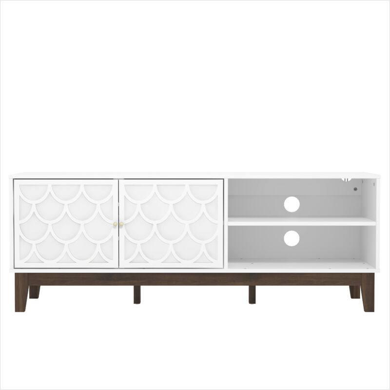 Meuble tv 2 Portes Galano Trafford, 140cm w x 39.8cm d x 52cm h, Style Moderne, Couleur Blanc