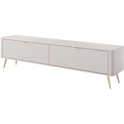 Meuble TV : 2 portes, meuble : Cachemire, pieds dorés, 200 × 51,2 × 38cm