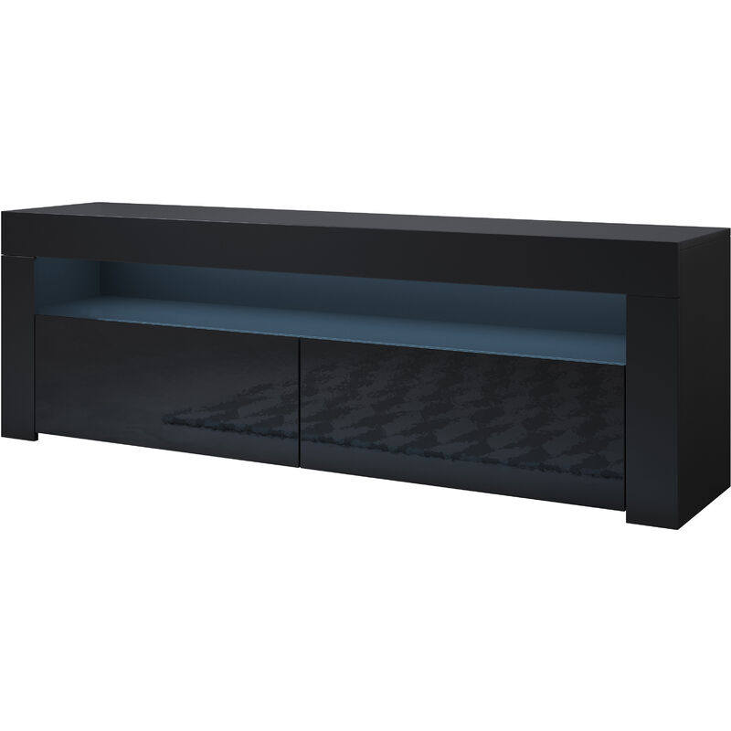 Design Ameublement - Meuble tv 2 portes Meuble tv de salon avec led 140x50x35cm Modèle Aker Noir Finition brillante - Noir