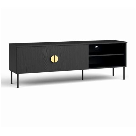 Meuble TV 2 Portes - noir avec poignées dorées - 160 CM - collection MONDO