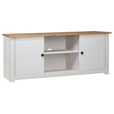 Meuble TV 2 portes pin massif foncé et blanc Ored 120cm