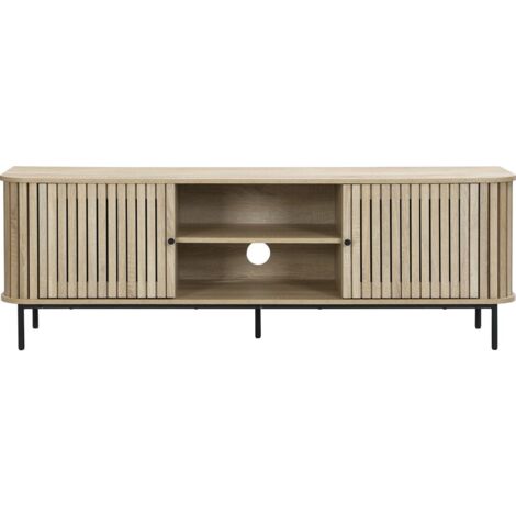 Meuble TV 2 portes rainurées couleur chêne L160xH55 cm - Solna