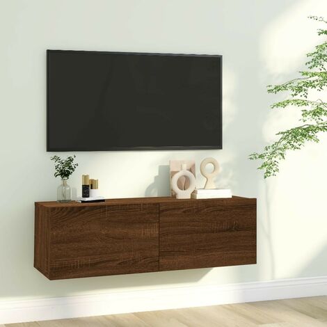 Meuble TV 2 Tiroirs : 100 X 30 X 30 Couleur Chêne Foncé. A suspendre au mur