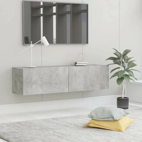 Meuble TV 2 Tiroirs : 120 X 30 X 30 Couleur Gris Béton. A suspendre au mur