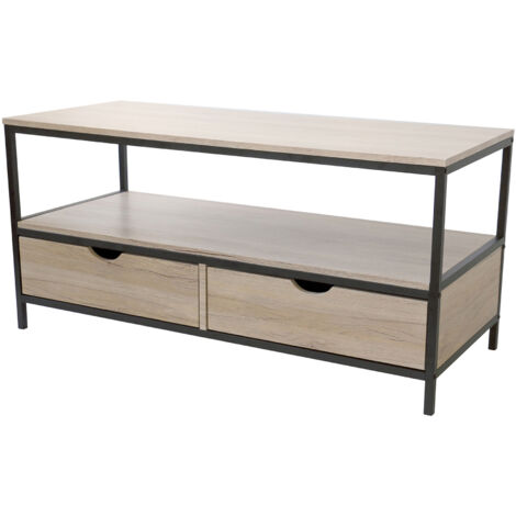 Meuble TV 2 tiroirs 120x39x57 cm naturel et noir - ONYX