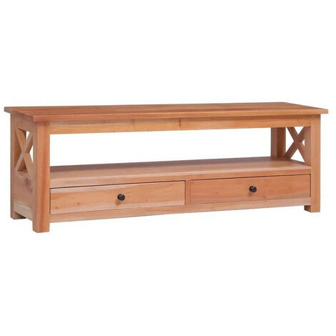 Meuble TV 2 tiroirs acajou massif clair Lokko 120cm