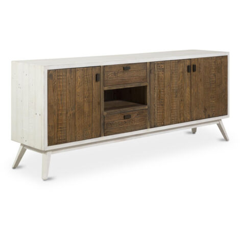 Meuble tv 2 tiroirs - Bois - Blanc - Décoration d'Autrefois