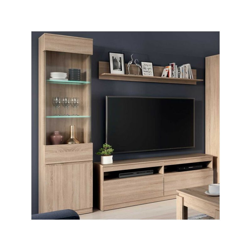 TMM - Meuble tv 2 tiroirs Chêne clair - qiz - l 150 x l 37 x h 52 cm