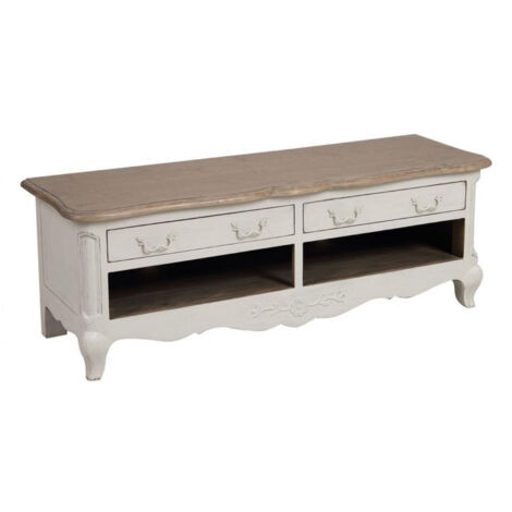 Meuble TV 2 tiroirs en pin massif – Bois blanc – Dimensions 149x49x53 cm – Fabrication artisanale – Qualité Interior's – Decoration D’Autrefois