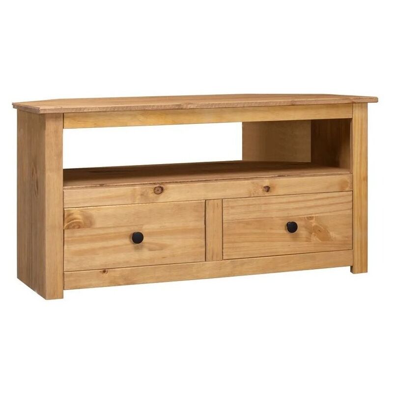 Meuble TV 2 tiroirs pin massif foncé Urda 93cm Meuble TV 2 tiroirs pin massif foncé Urda 93cm