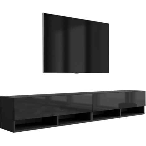 Meuble TV 200 (2 × 100) cm Noir Mat / Noir Brillant, 200 × 32 × 34 cm