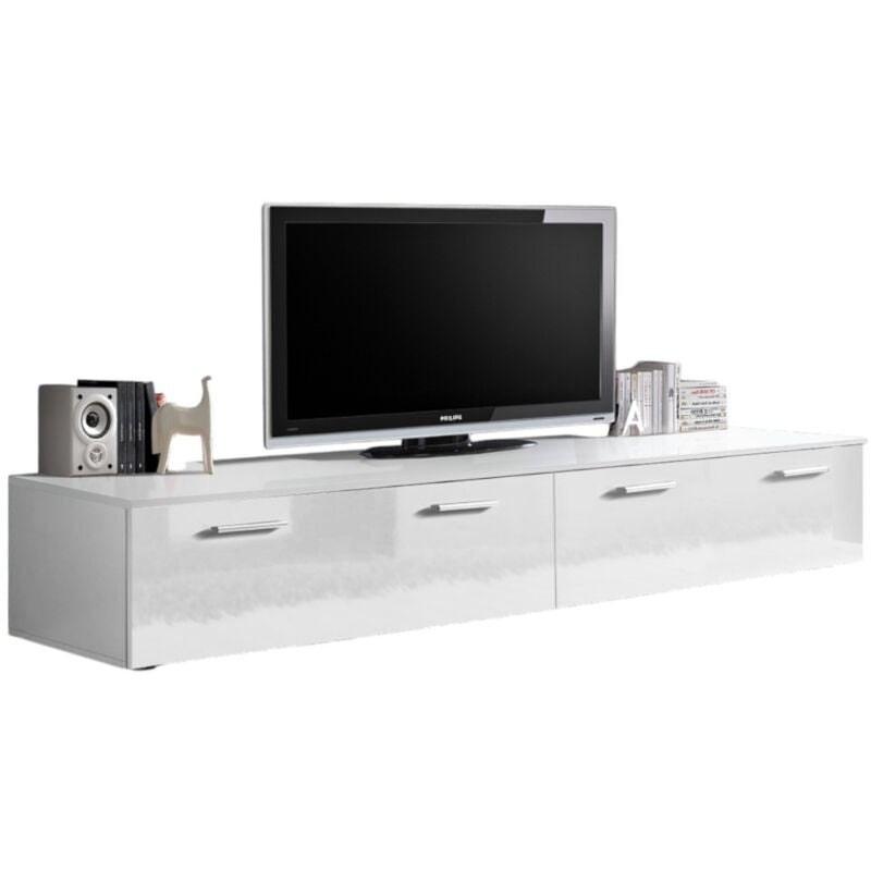 Meublorama - Meuble tv 200cm Collection comet. Couleur blanc. 2 portes abattantes.