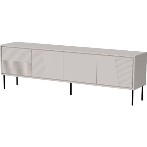 Meuble TV 200x38x62 cm Cachemire mat ADANA meuble Hi-fi luxueux sur pieds noir avec 4 portes