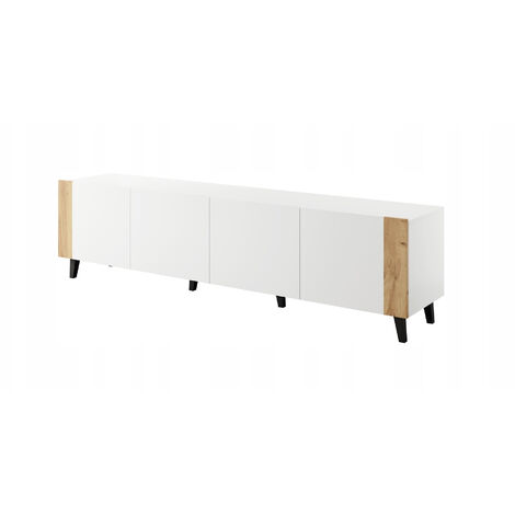 Meuble TV 200x52x42 cm Blanc mat FUTI meuble Hi-fi luxueux sur pieds