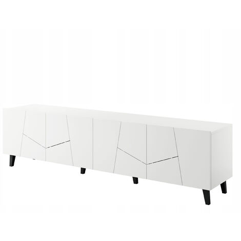Meuble TV 200x52x42 cm Blanc mat VISO meuble Hi-fi luxueux sur pieds