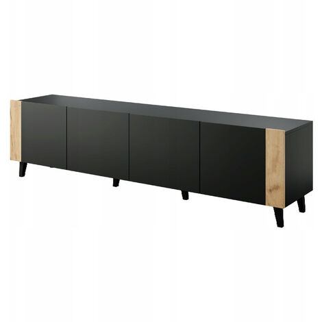 Meuble TV 200x52x42 cm Noir mat FUTI meuble Hi-fi luxueux sur pieds