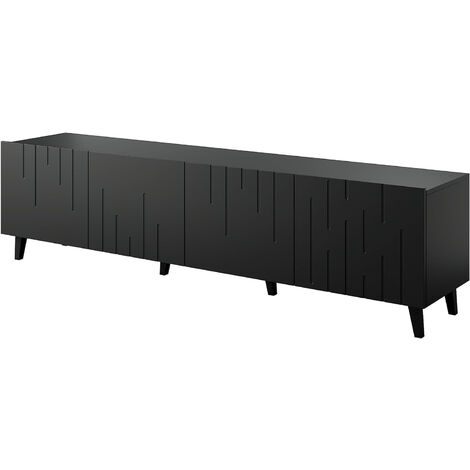 Meuble TV 200x52x42 cm Noir mat MODA meuble Hi-fi luxueux sur pieds noir avec 4 portes