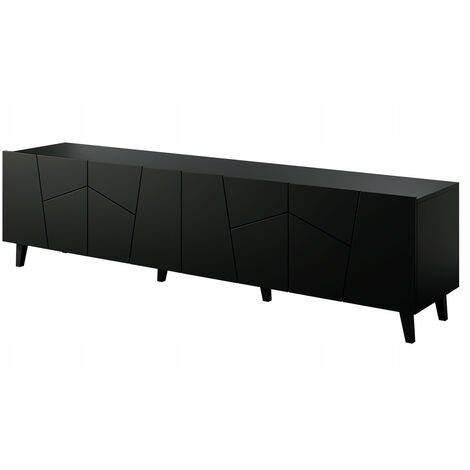 Meuble TV 200x52x42 cm Noir mat VISO meuble Hi-fi luxueux sur pieds