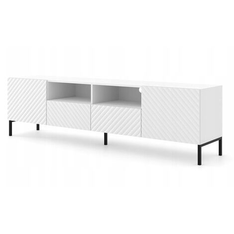 Meuble TV 200x56x42 cm blanc mat SURFA 2D2S meuble Hi-fi luxueux sur pieds noir