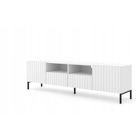 Meuble TV 200x56x42 cm blanc mat VAGUE 2D2S meuble Hi-fi luxueux sur pieds noir