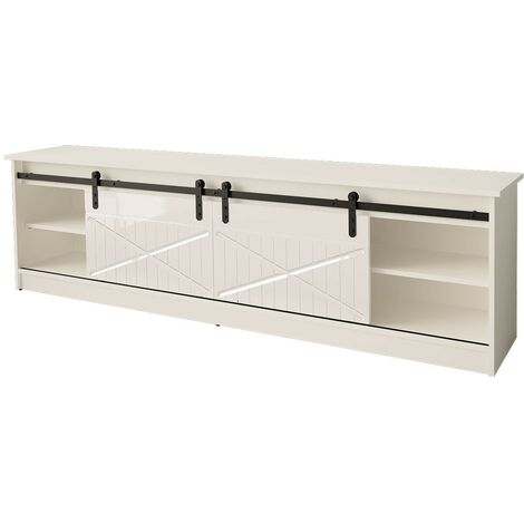Meuble TV 200x57x35 cm blanc brillant GRANGE meuble Hi-fi luxueux sideboeard à poser