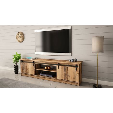 Meuble TV 200x57x35 cm couleur vieux bois GRANGE meuble Hi-fi luxueux sideboeard à poser