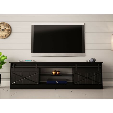Meuble TV 200x57x35 cm Noir brillant GRANGE meuble Hi-fi luxueux sideboeard à poser