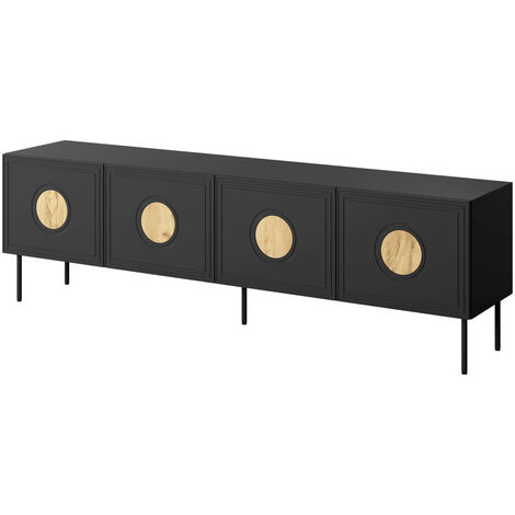 Meuble TV 200x60x40 cm Noir mat/Chêne artisan PALAZO meuble Hi-fi luxueux sur pieds
