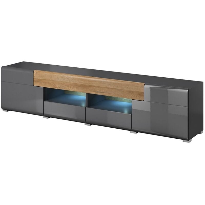 Meuble TV 210cm collection OHIO. Coloris gris anthracite et chêne