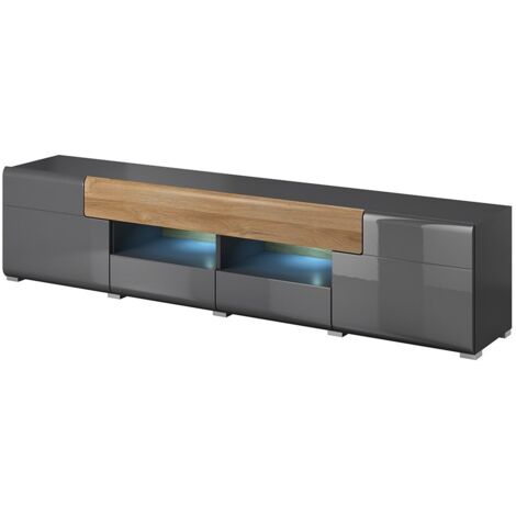 Meuble TV 210cm collection OHIO. Coloris gris anthracite et chêne