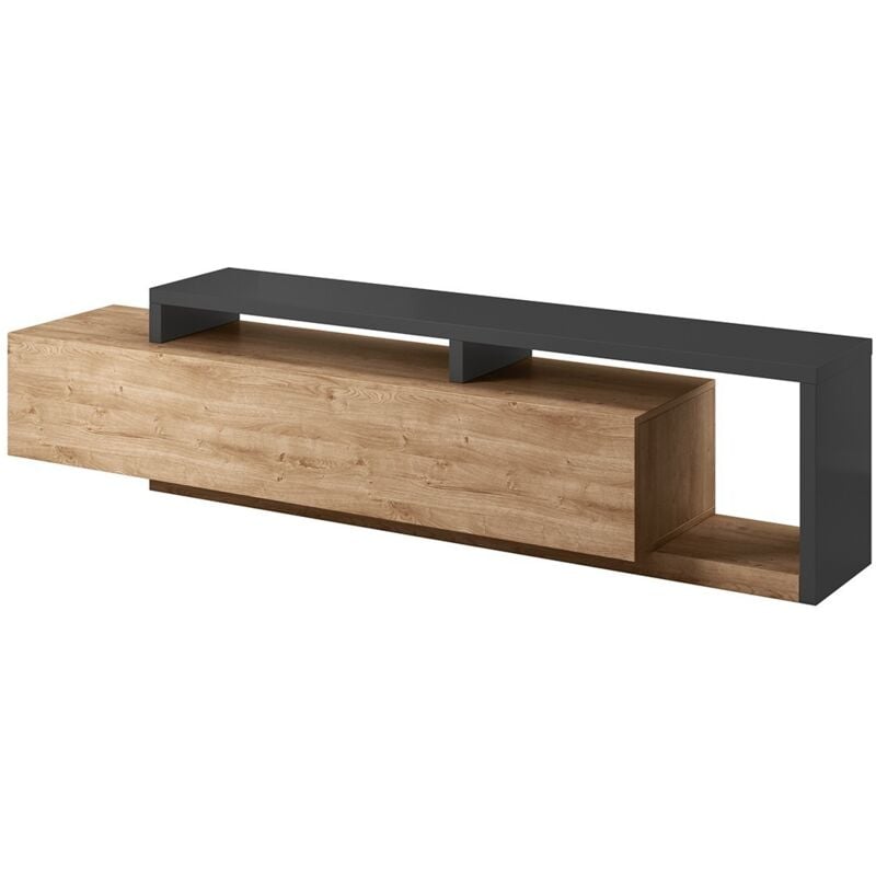 Meuble TV 220cm collection BERGAME. Coloris chêne et gris anthracite.