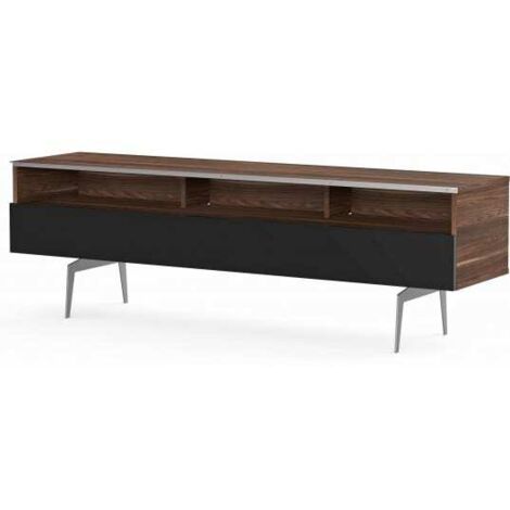 Meuble TV 3 niches 1 porte bois foncé et noir Esperance 160 cm