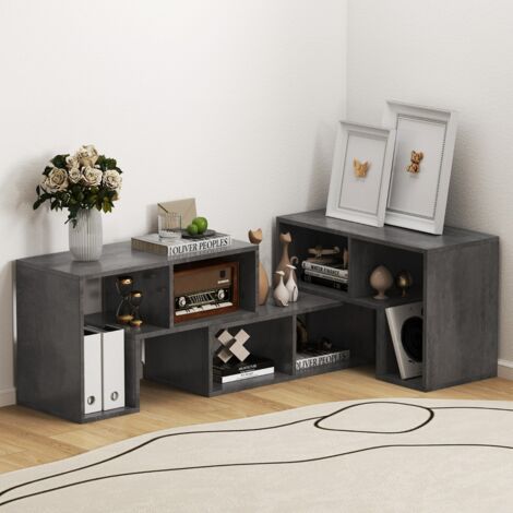 Meuble TV 3 Pièces 134-180x30,5x43cm Combination Libre pour Télévision Jusqu’à 49 Pouces pour Salon Chambre Bureau en MDF Gris