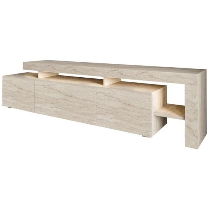 Meuble TV 3 portes 192x53x37 cm effet travertin